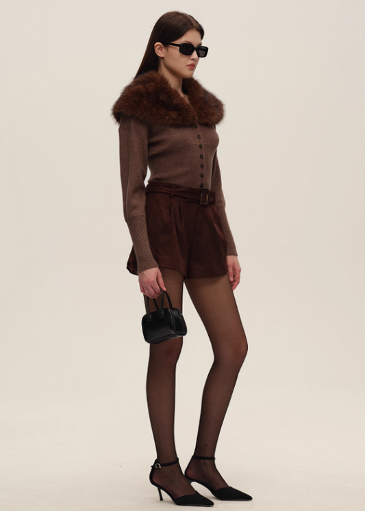 Brown Sweater with Faux Fur Collar