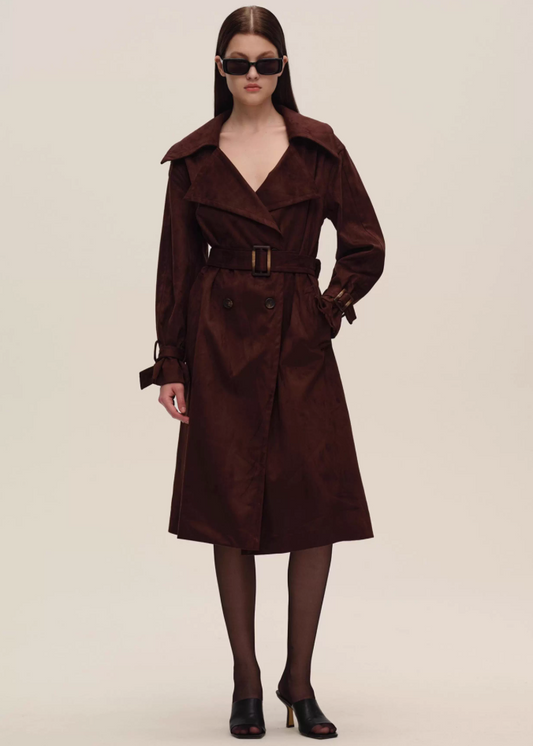 Burgundy Suede Long Trench