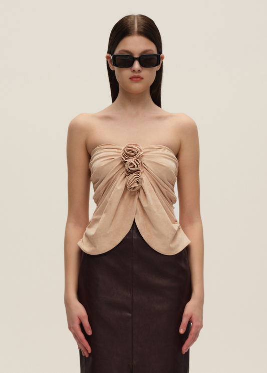 Pink Suede Floral Bustier