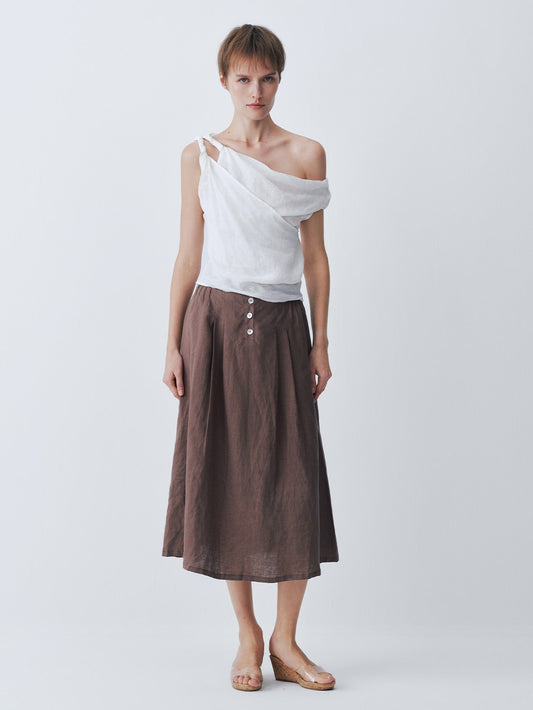 White double-tie one-shoulder linen top