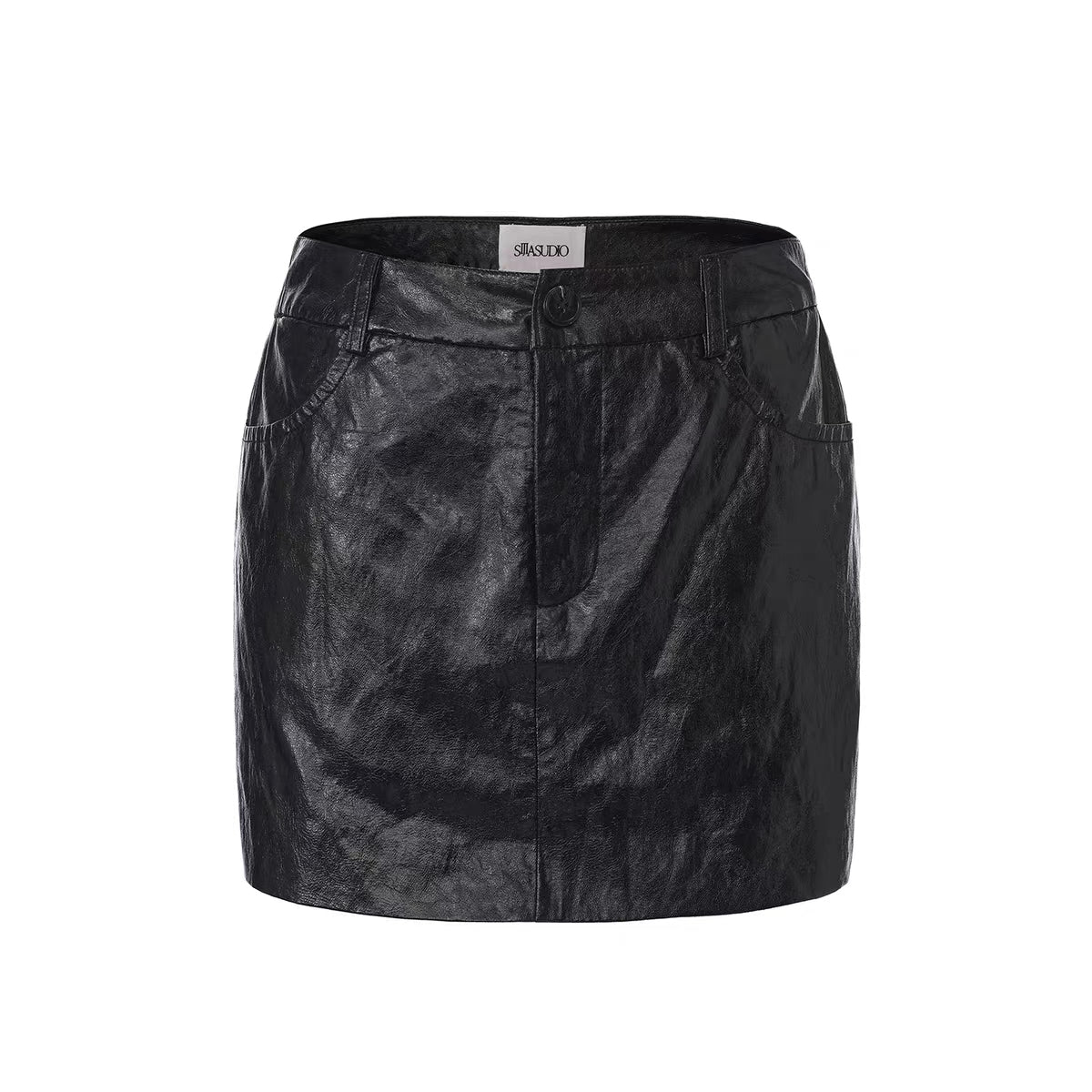Black Waxed Leather Mini Skirt（with Built-In shorts）