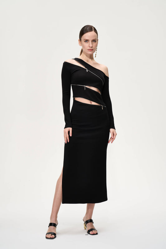 Zipper Ripped Hole  Decorated Dress