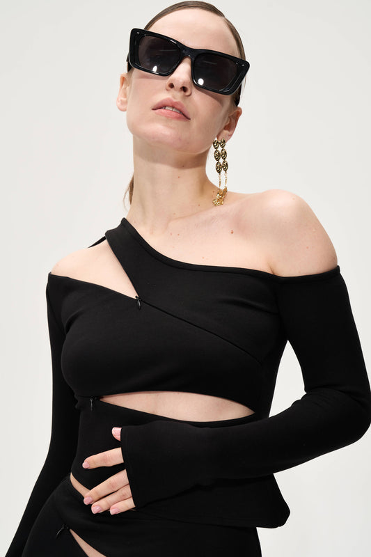 Zipper Ripped Hole  Decorated Top