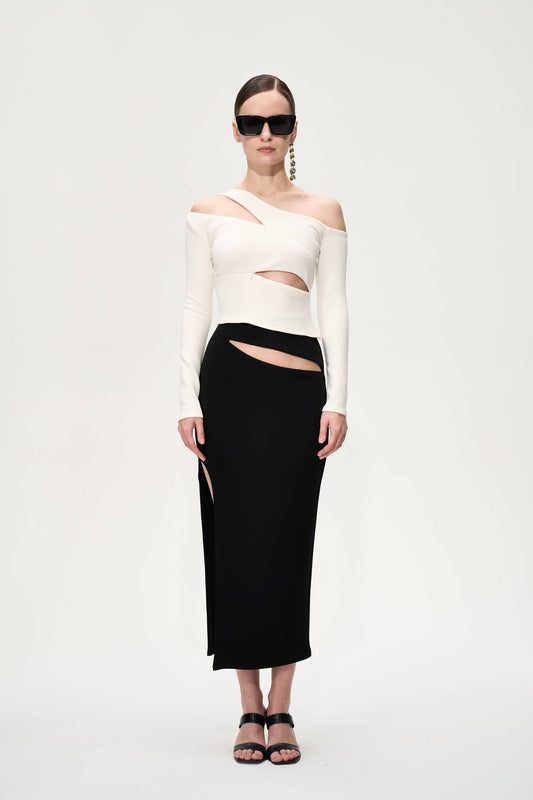Zipper Slit Midi Skirt