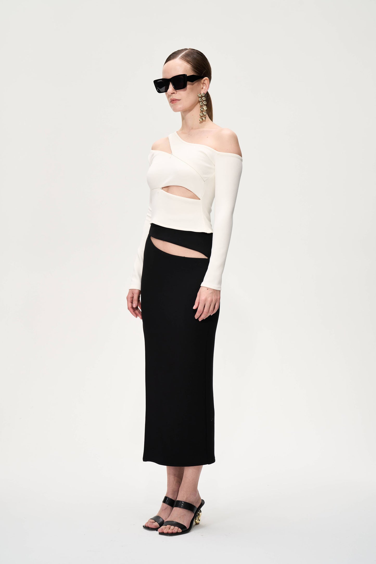 Zipper Slit Midi Skirt