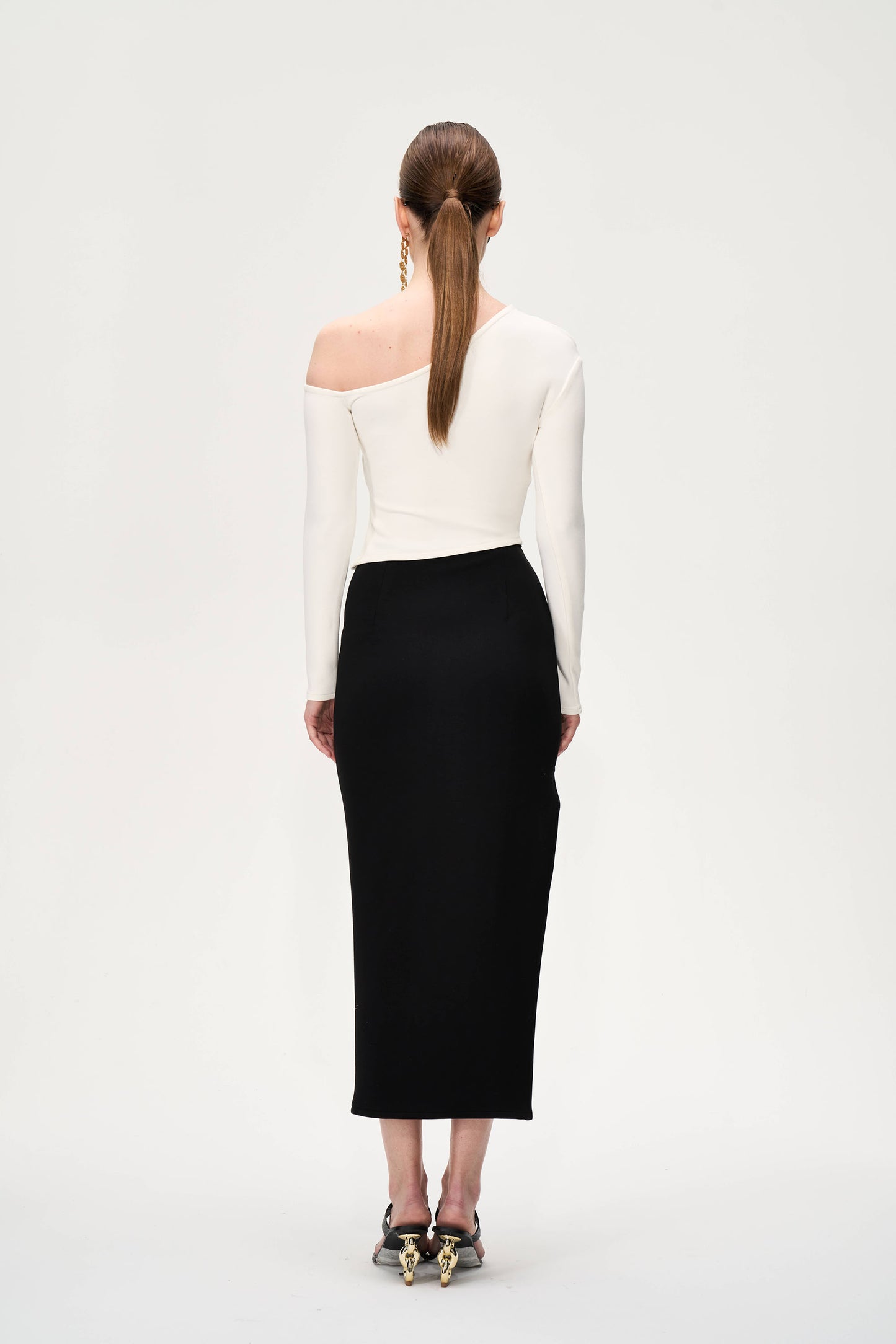 Zipper Slit Midi Skirt