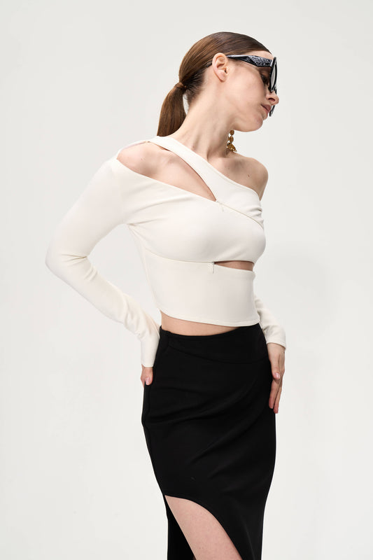 Zipper Ripped Hole  Decorated Top