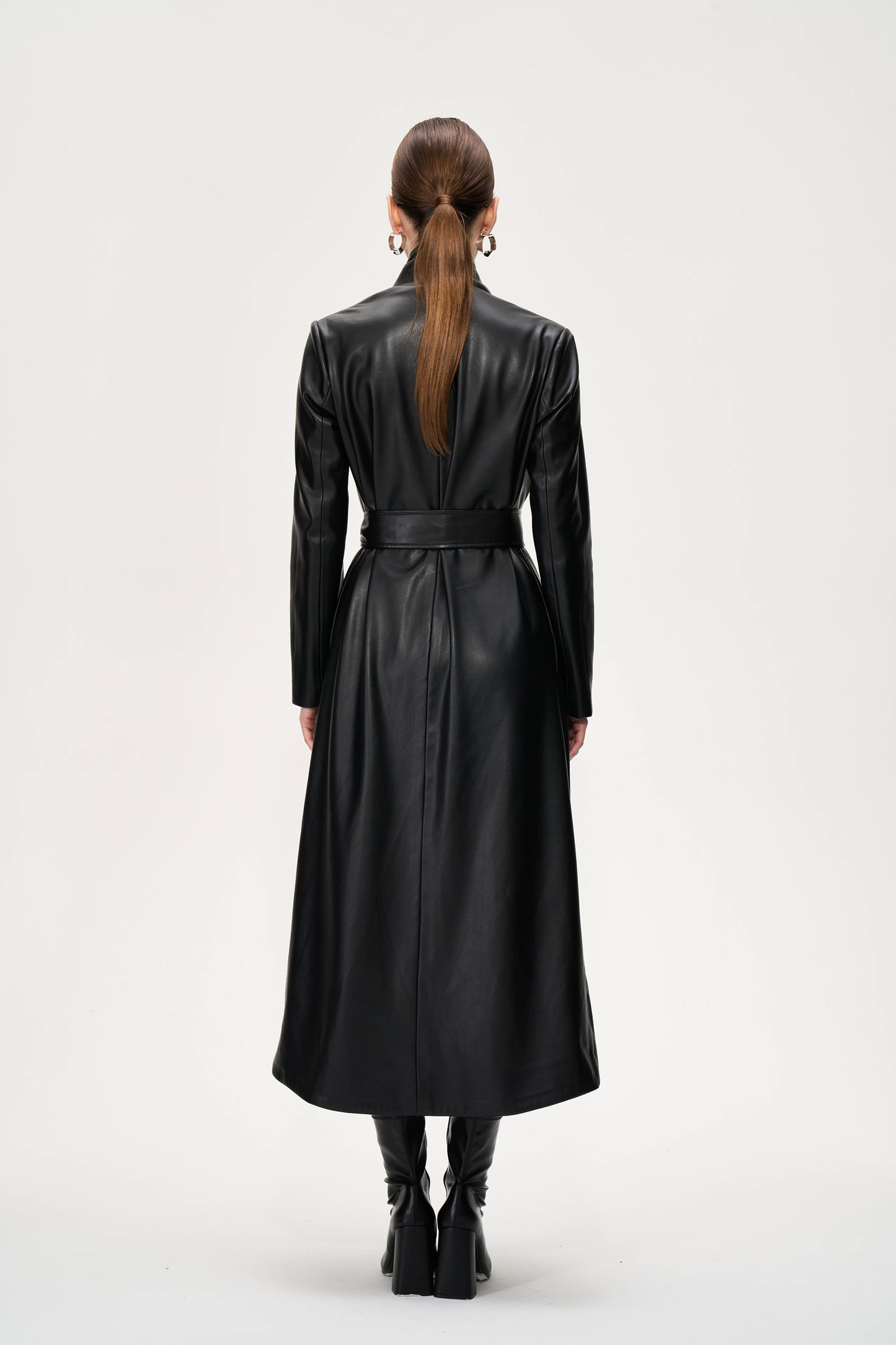 Sleek Belted Leather Trench Coat