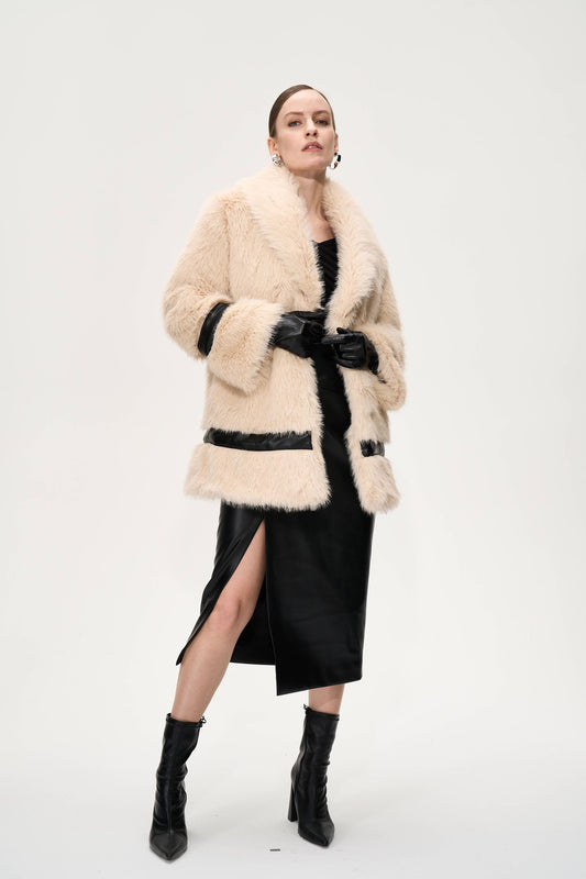 Leather-trimmed Eco-friendly Fur Coat