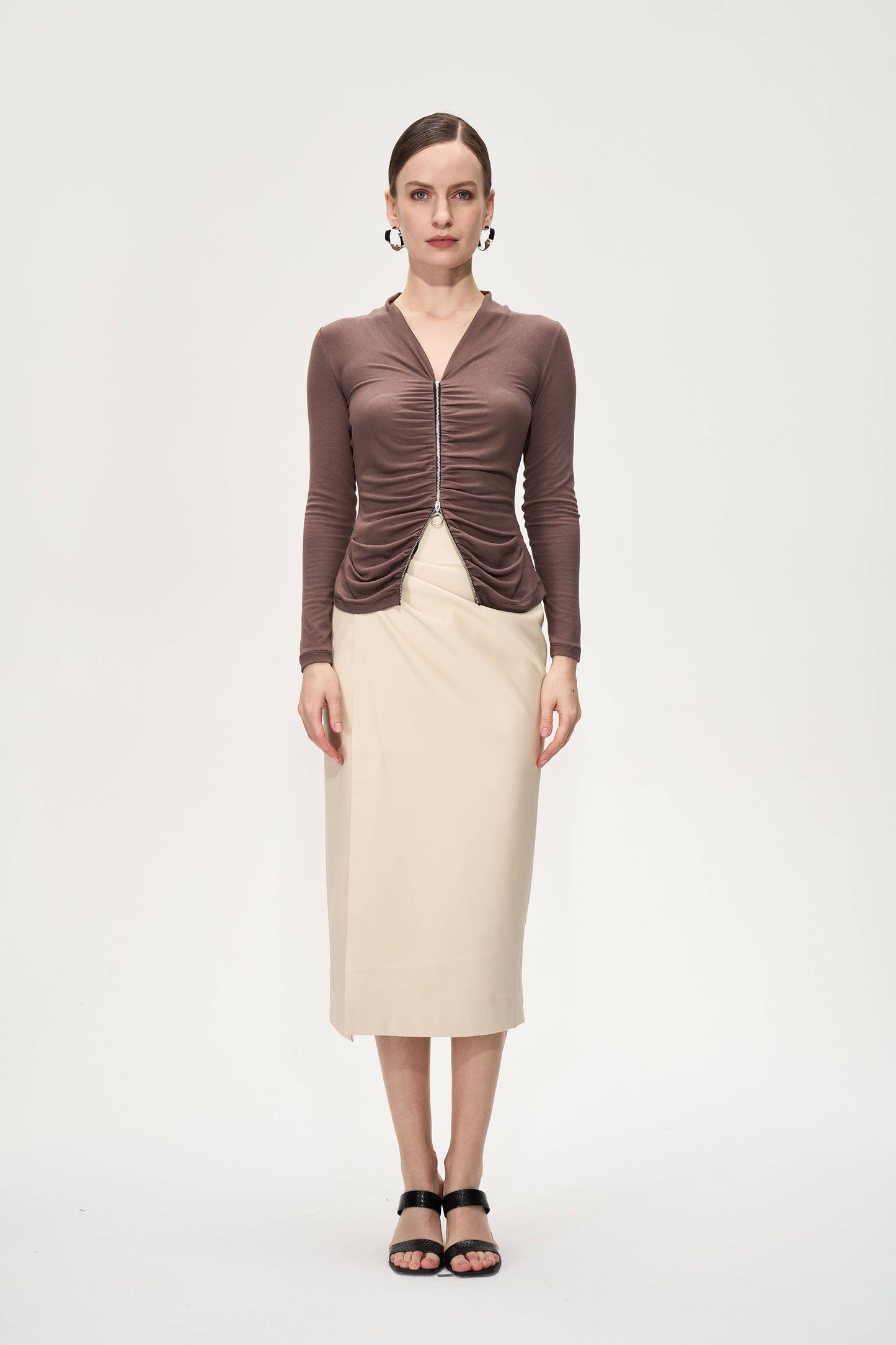 Elastic Straight-leg  Leather Pants