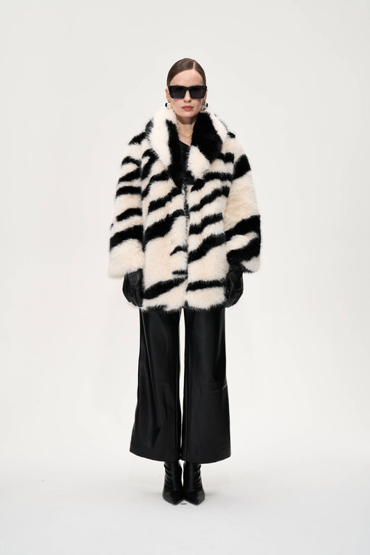 Zebra-stripe Eco-friendly Fur Coat