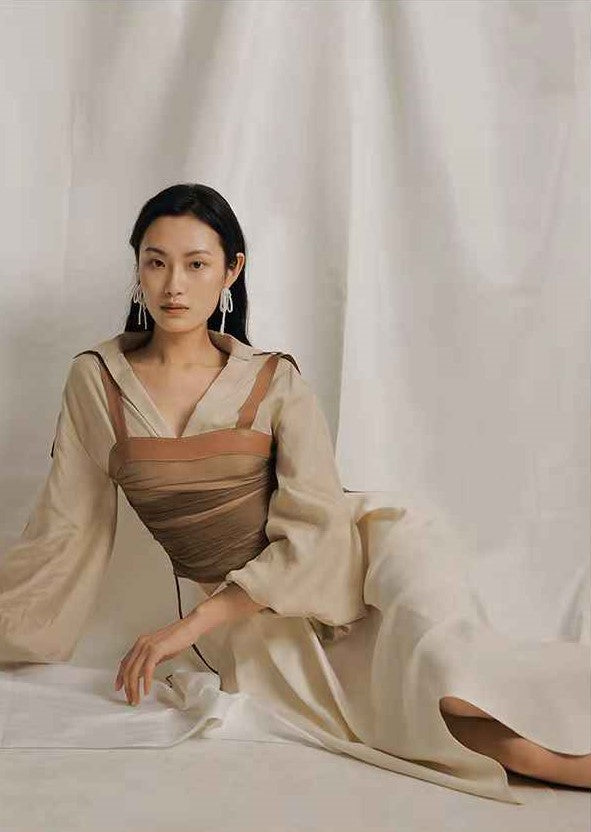 Silk-crepe paneled shirt