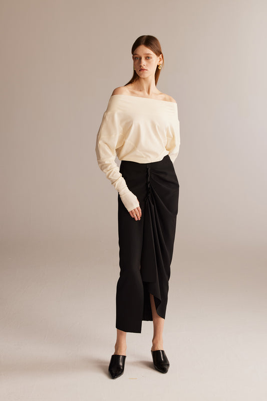 White Off- Shoulder Dolman Sleeve Shirt