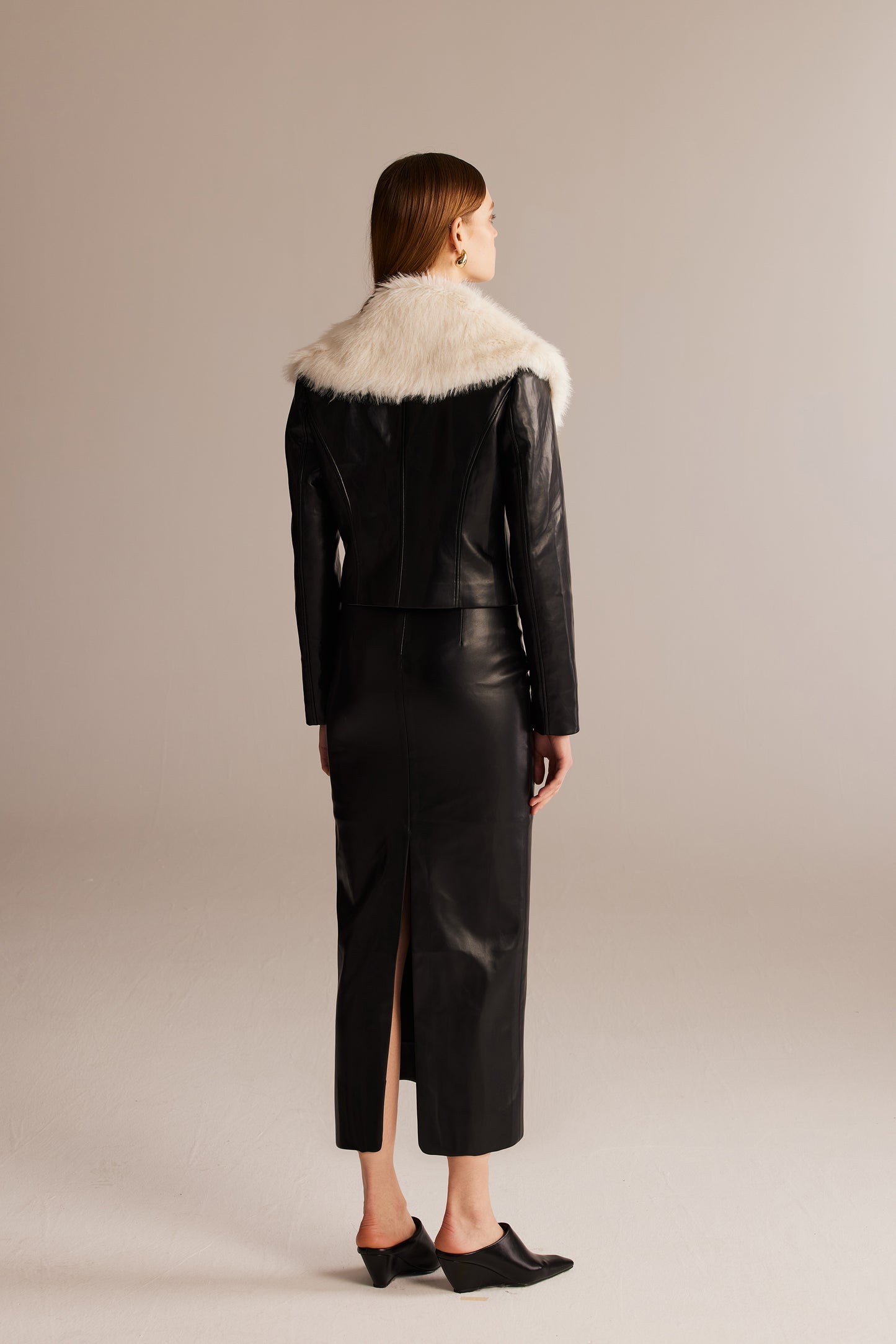 Black High-waisted Leather Straight Skirt
