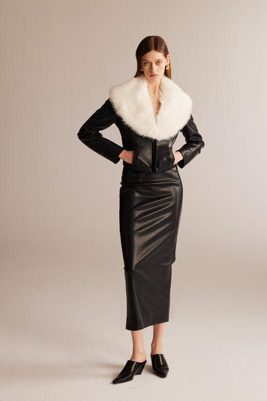 Black High-waisted Leather Straight Skirt