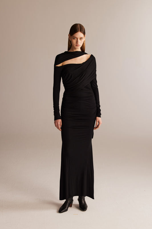 Black Wrap Around Cape Dress