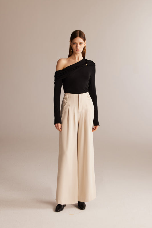 White Pleated Suit Pants