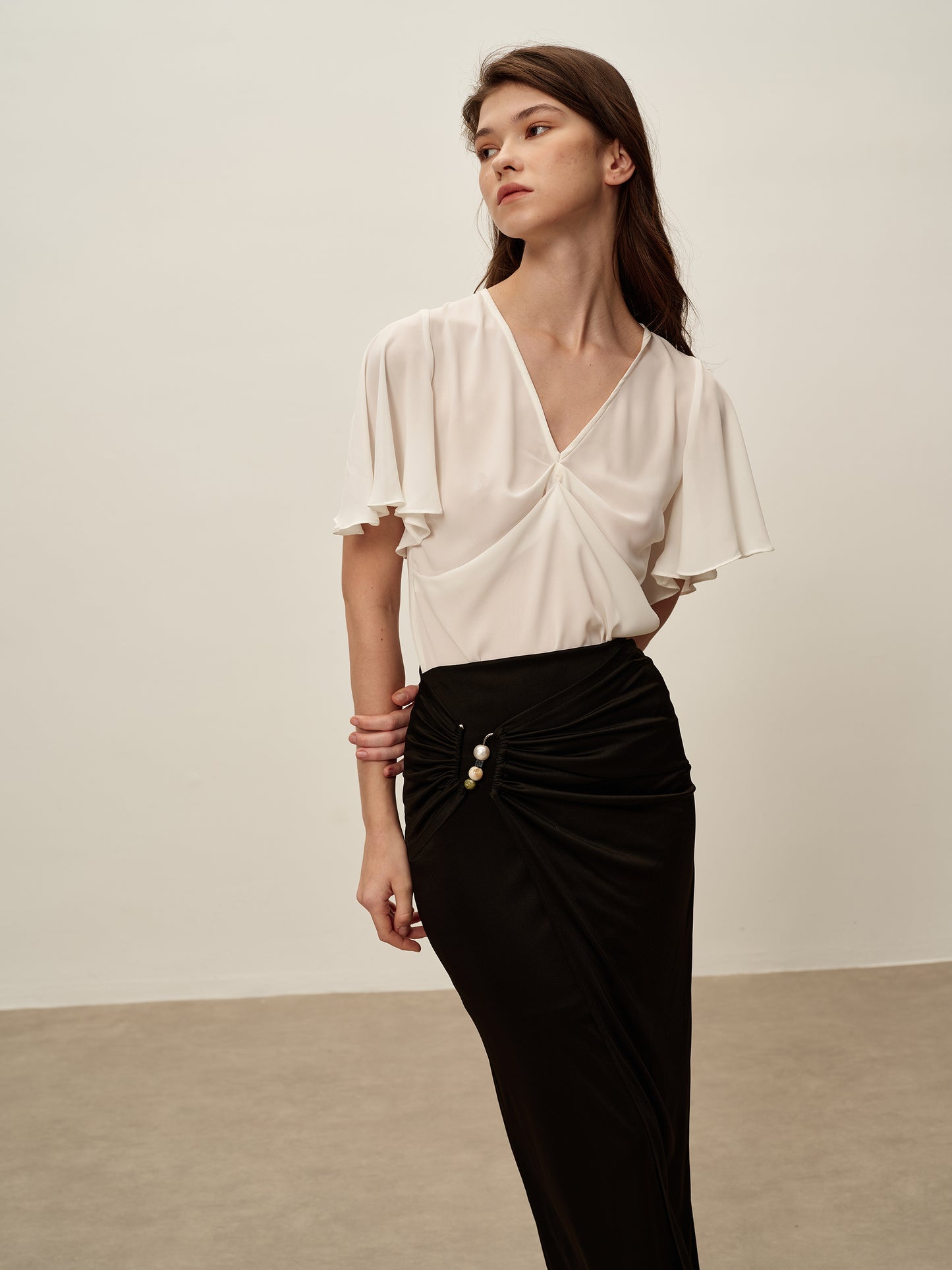 White Chiffon V-neck Top