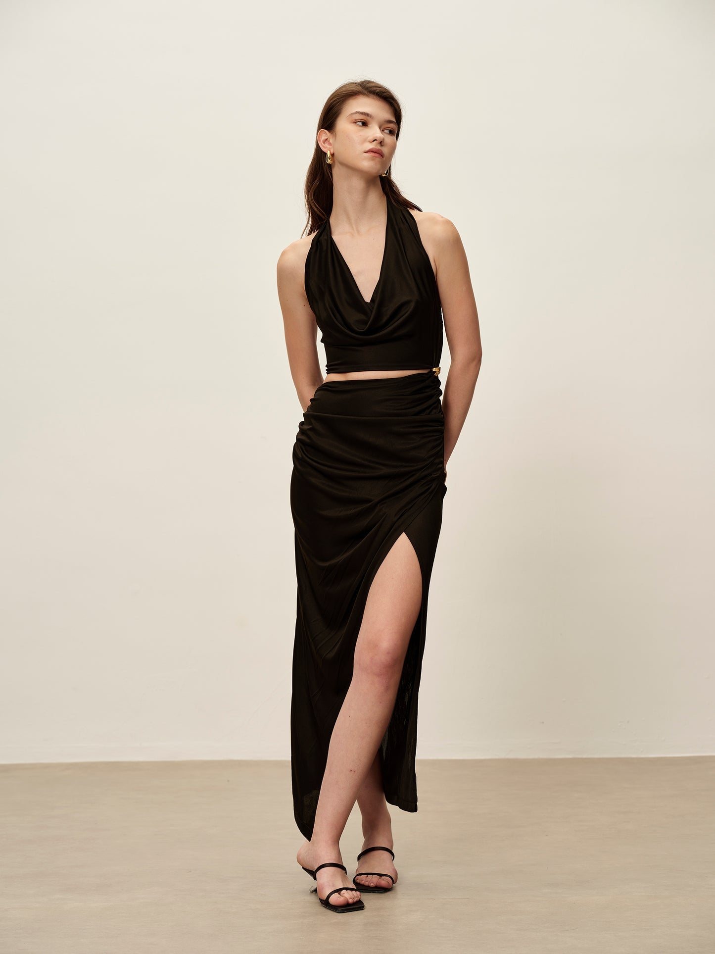Black Acetate Knitted Halter Neck Dress