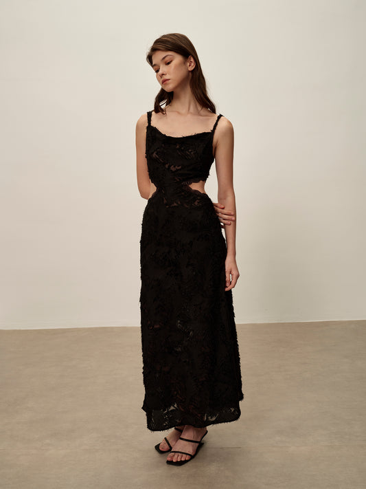 Lace Fringed Dress Black
