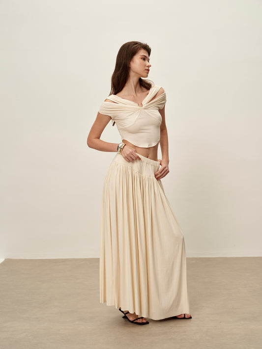 White Pleated Knitted Skirt