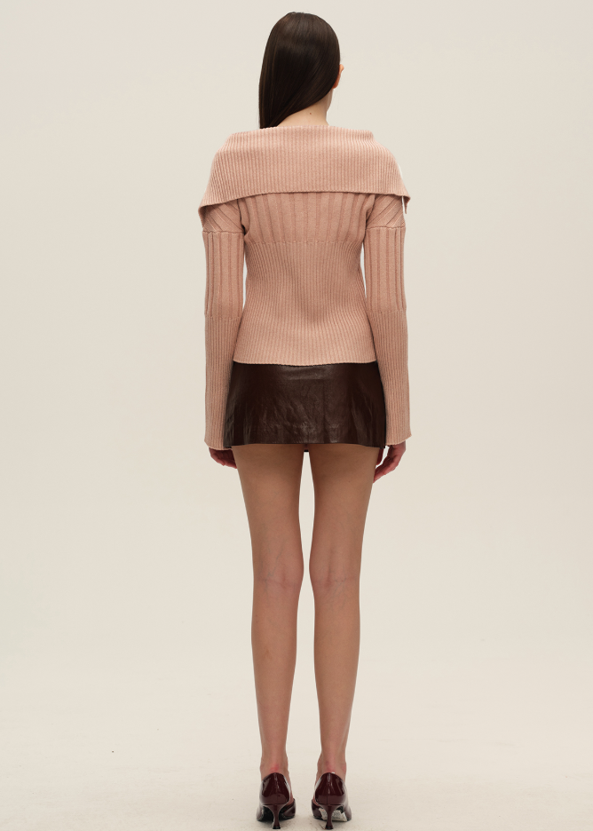 Pink Sequin Sweater with Oversized Collar