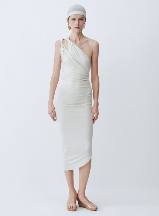 Yellow One-Shoulder Double-Tie Dress