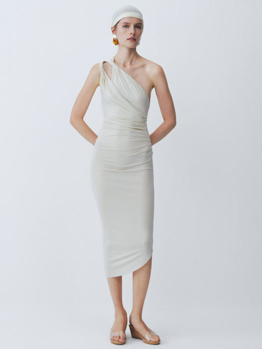 Yellow One-Shoulder Double-Tie Dress