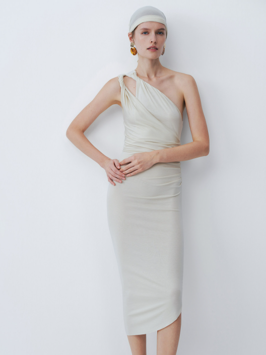 Yellow One-Shoulder Double-Tie Dress