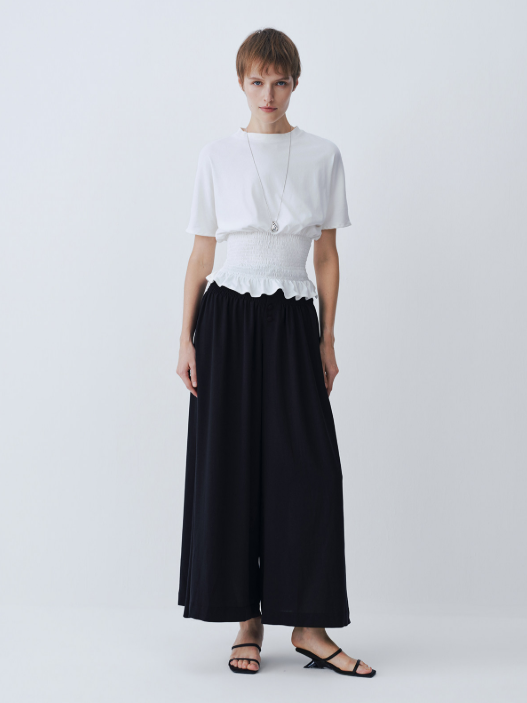 White Pleated Short-Sleeved Top