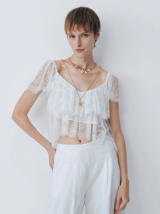 White Lace short-sleeved top