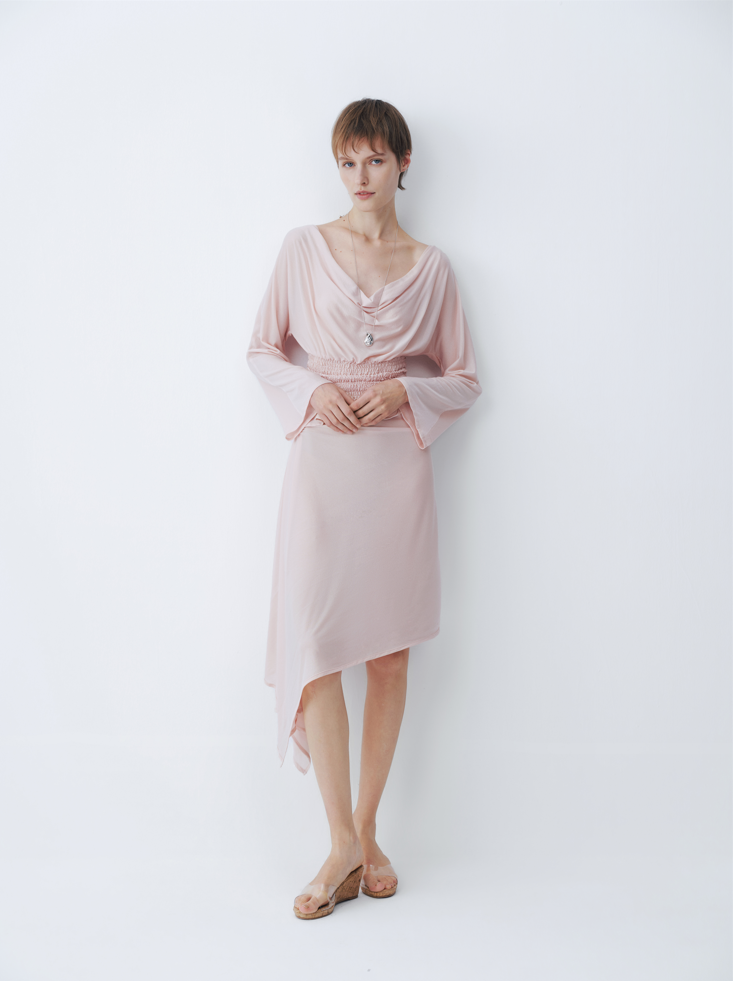 Pink Acetate Lapel Pleated Shirt With Scarf
