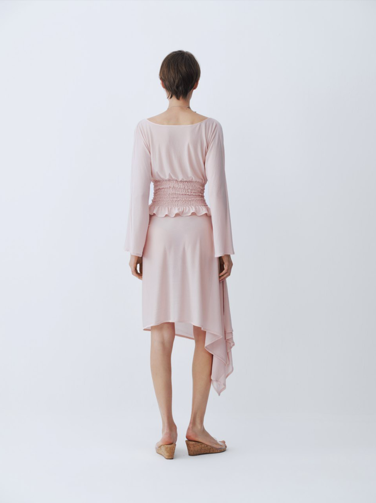 Pink Acetate Lapel Pleated Shirt With Scarf