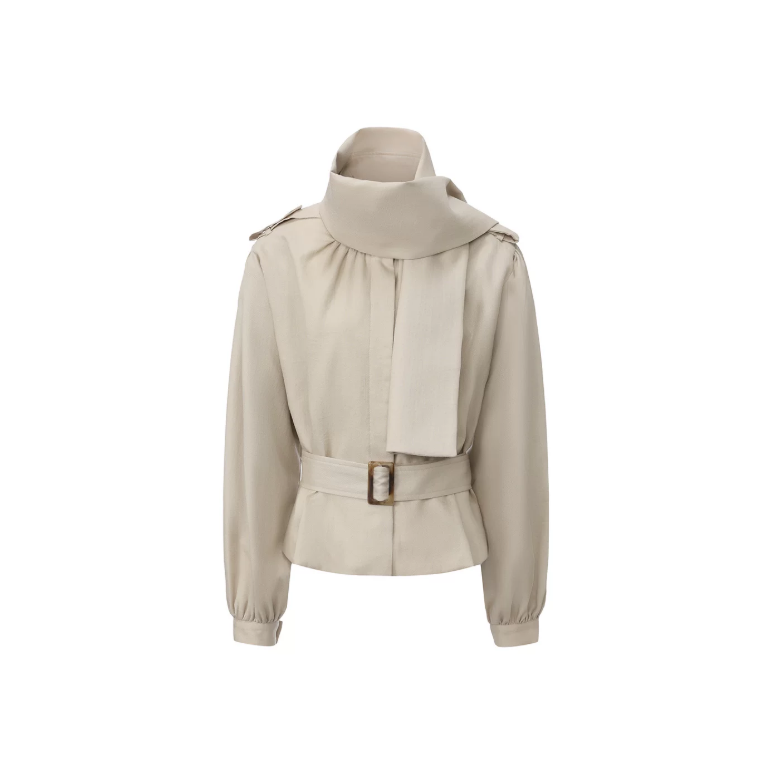 Linen Scarf Short Coat Khaki