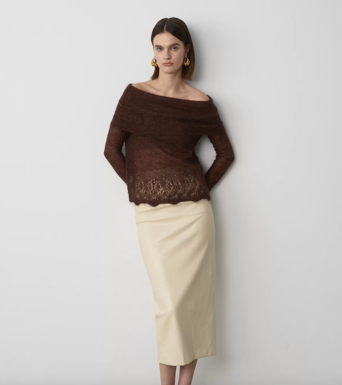 Off-Shoulder Pointelle Knit Jumper