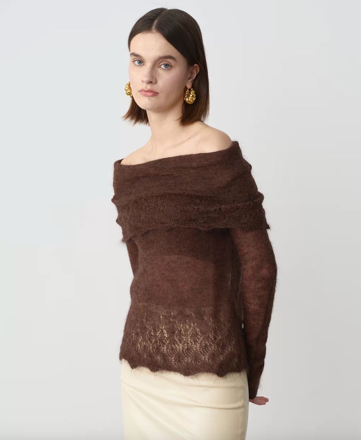 Off-Shoulder Pointelle Knit Jumper