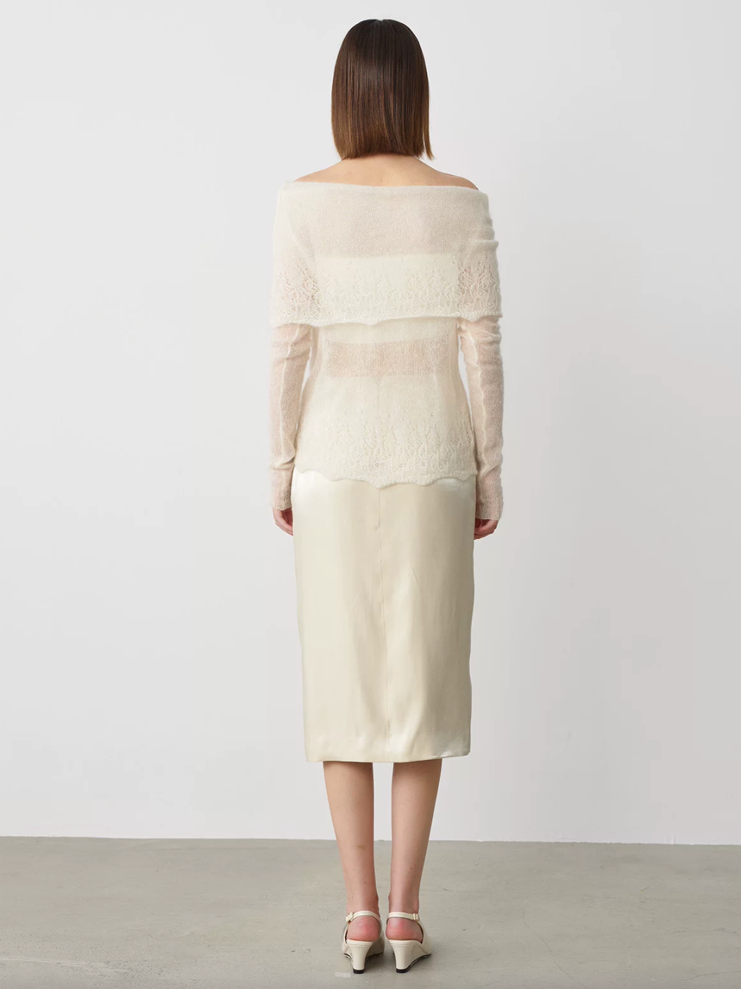 Off-Shoulder Pointelle Knit Jumper