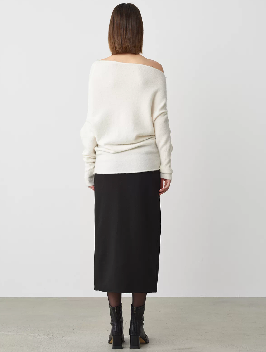 Asymmetric Lace-Trim Knit Jumper