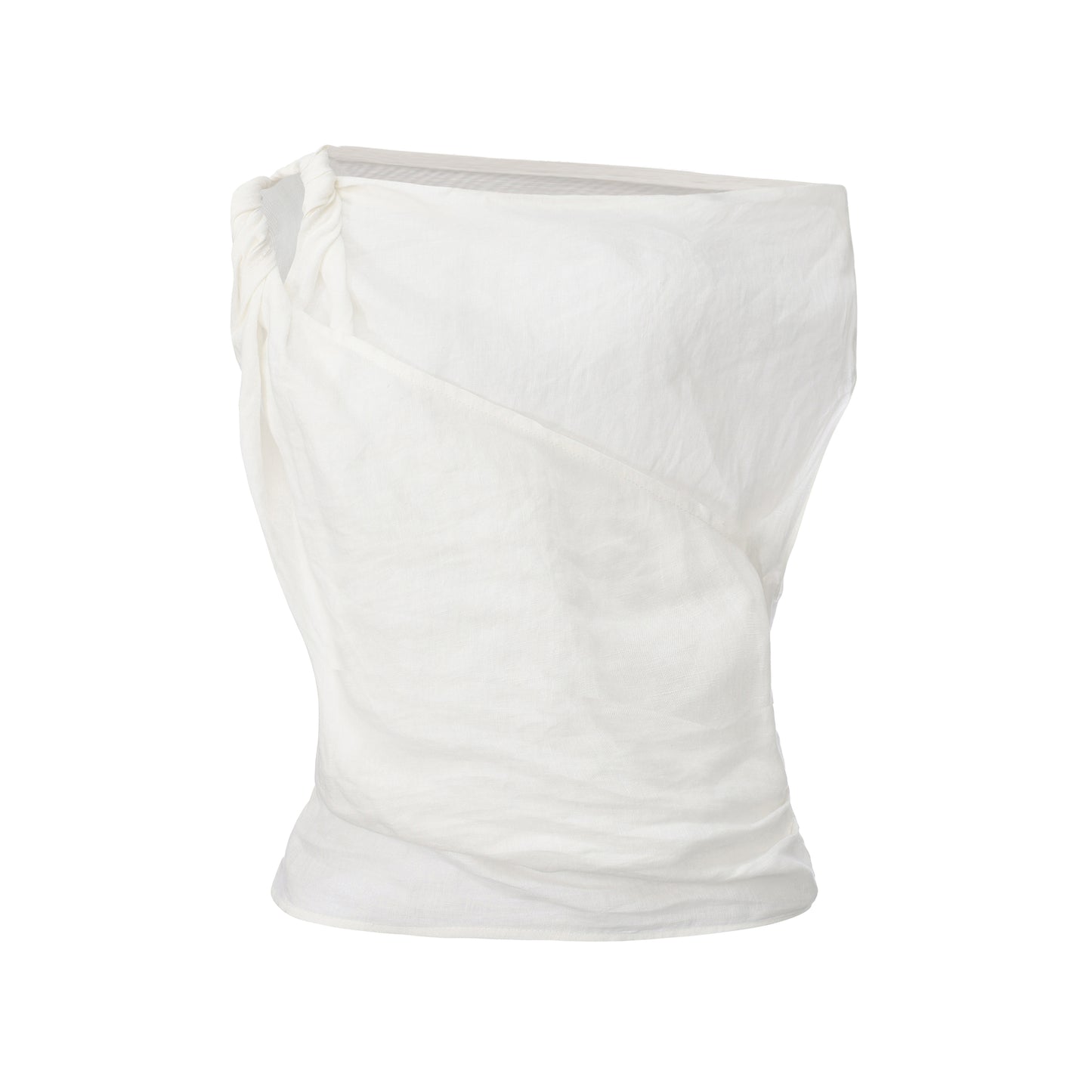 White double-tie one-shoulder linen top