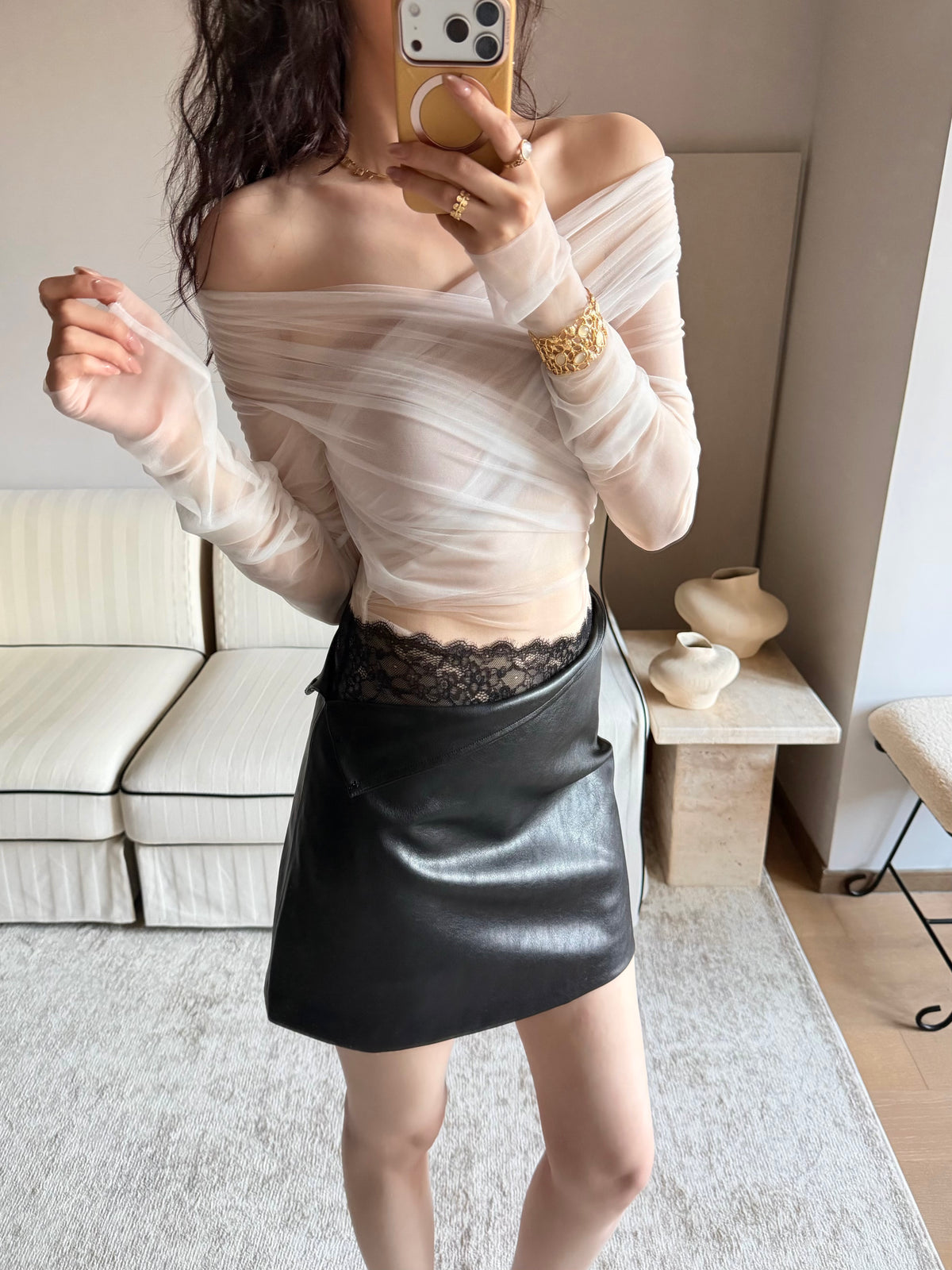 Vegan Leather Mini Lace Skirt