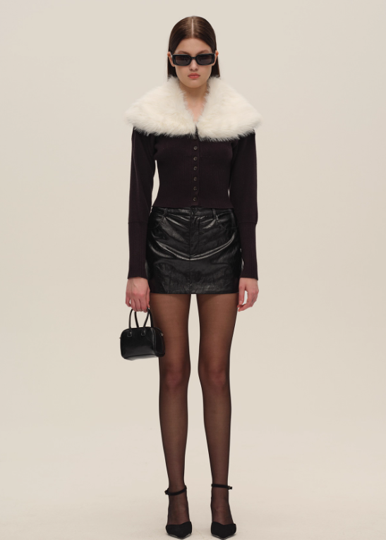 Black Sweater with Faux Fur Collar