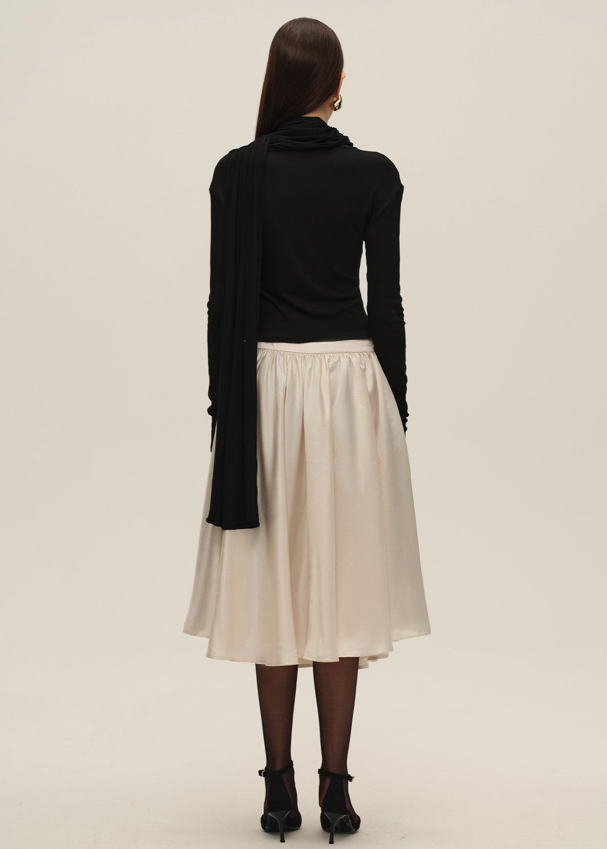 Black Cardigan with Decorative Scarf Detail