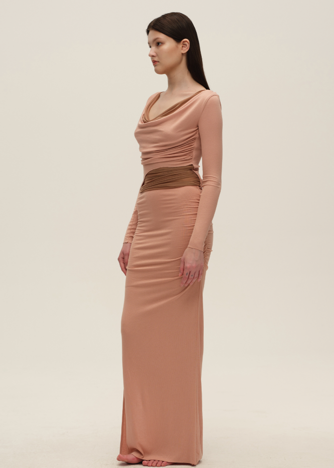 Pink Colourblock Mesh Cowl-Neck Top