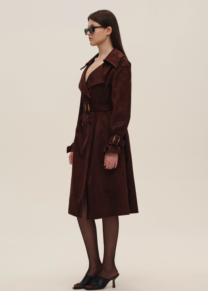 Burgundy Suede Long Trench
