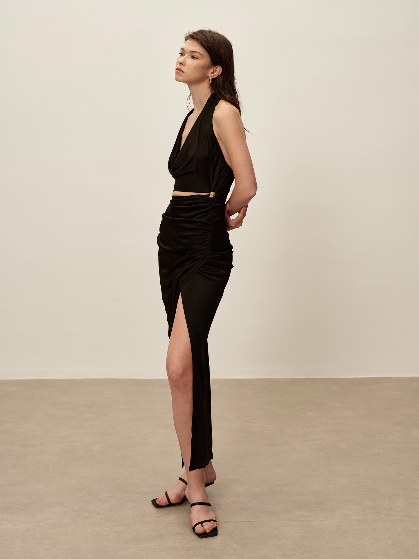 Black Acetate Knitted Halter Neck Dress