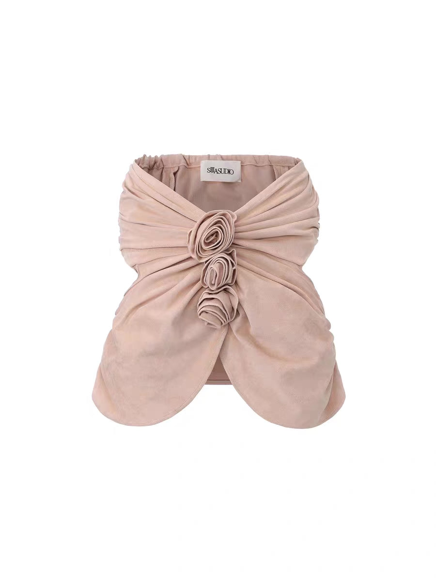 Pink Suede Floral Bustier
