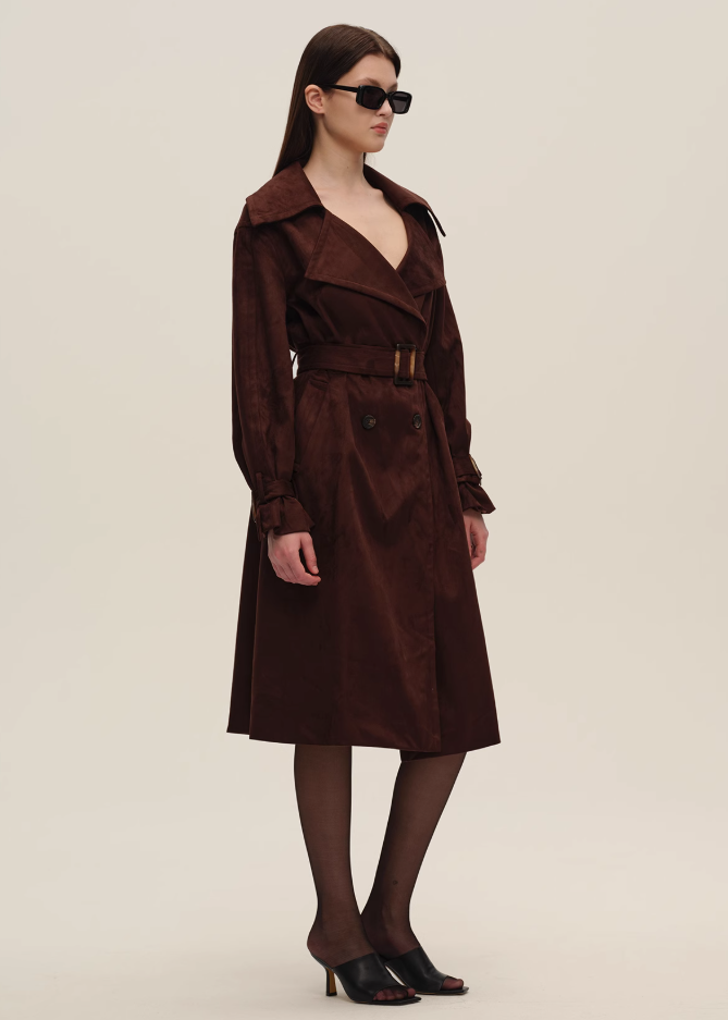 Burgundy Suede Long Trench