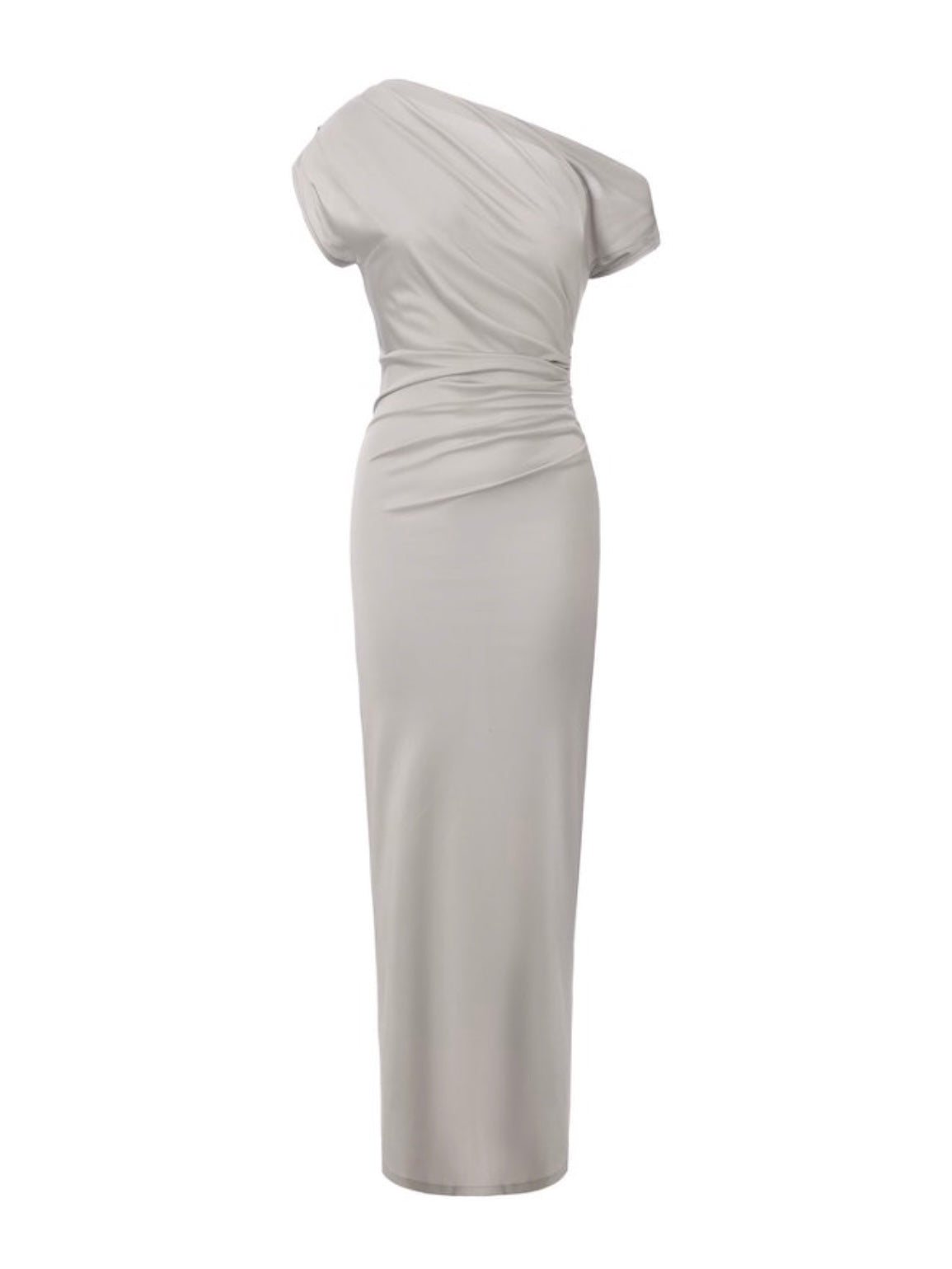 Grey Off-Shoulder Short Sleeve Acetate Dress