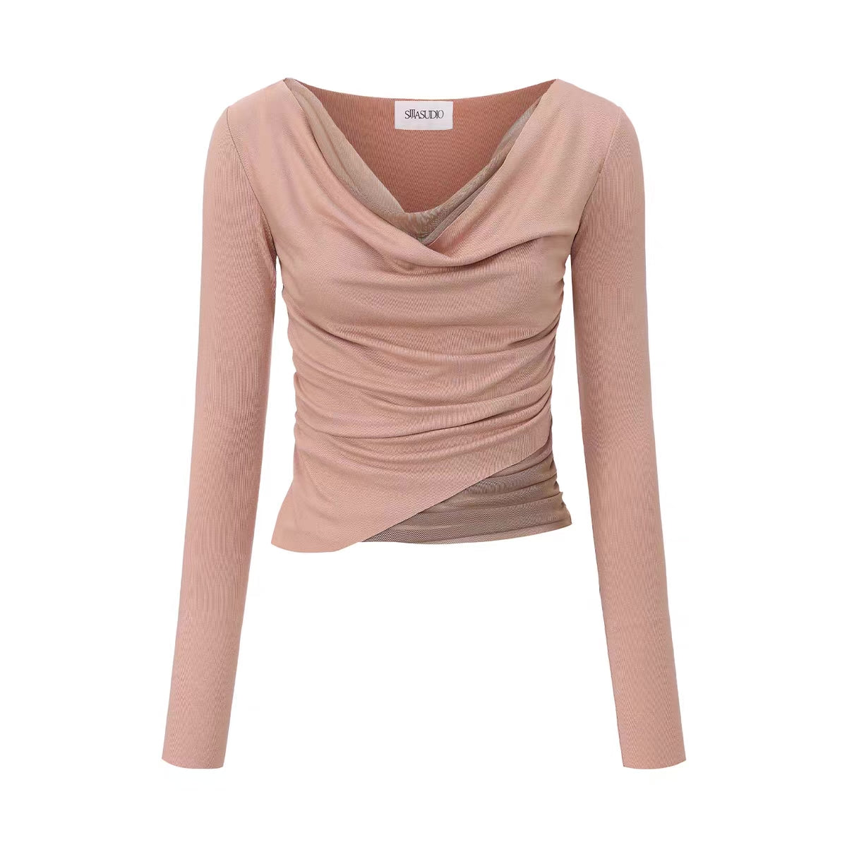Pink Colourblock Mesh Cowl-Neck Top