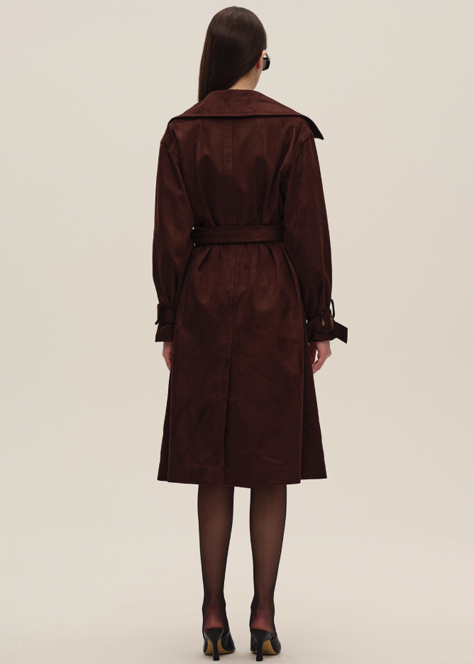 Burgundy Suede Long Trench